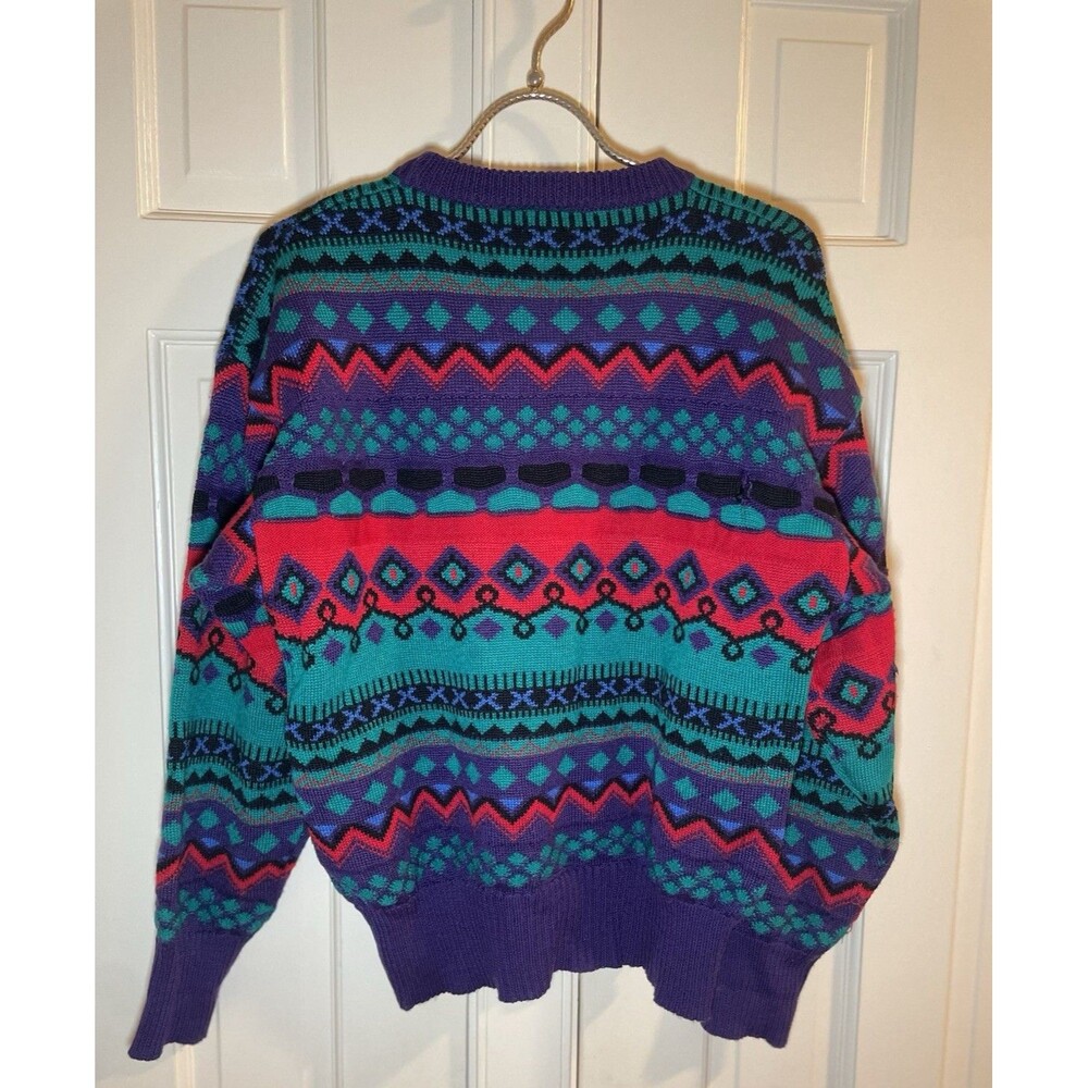 Vtg 80s MEISTER Ski Sweater Small S Geometric Abstract Wool Blend Grunge Distres